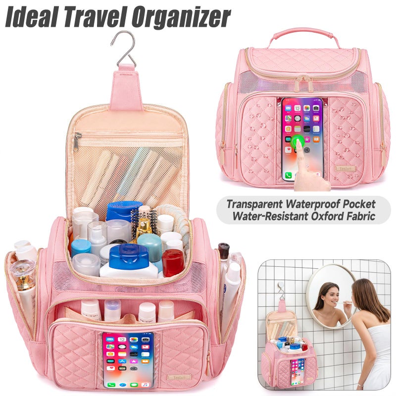 Tealari Large Toiletry Bag for Women Men,Bathroom Bag,Water Resistant Shower Bag,Makeup Bag,Portable Shower Caddy for College Dorm,Hanging Travel Toiletry Bag with Transparent Waterproof Phone Pocket - Image 2