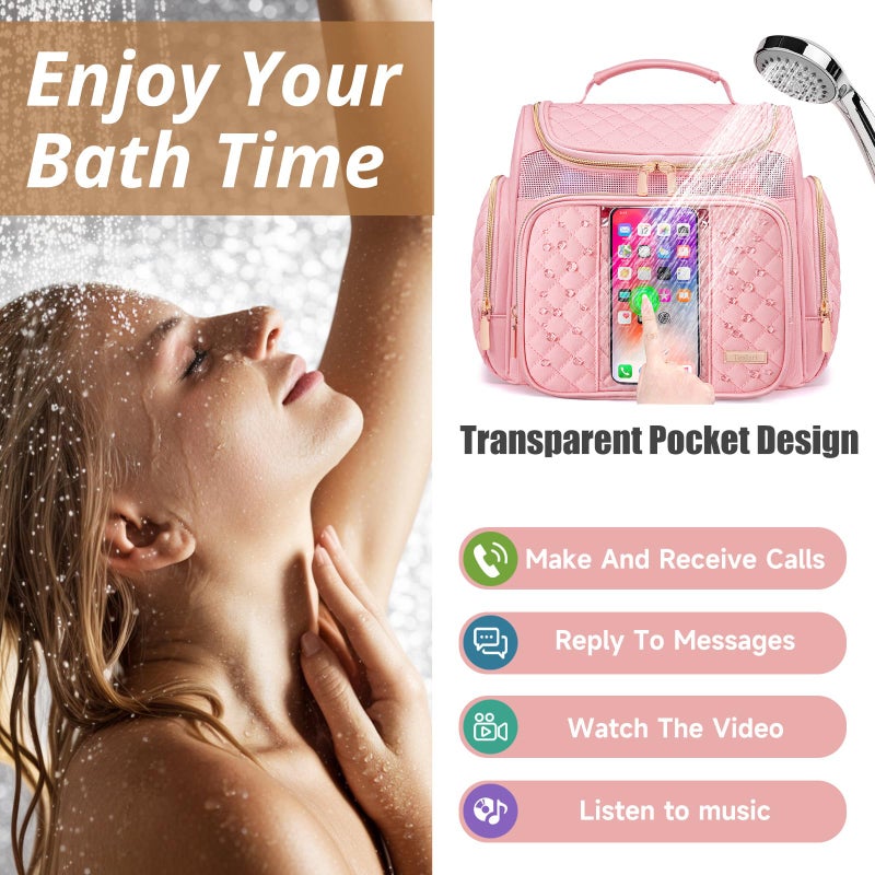 Tealari Large Toiletry Bag for Women Men,Bathroom Bag,Water Resistant Shower Bag,Makeup Bag,Portable Shower Caddy for College Dorm,Hanging Travel Toiletry Bag with Transparent Waterproof Phone Pocket - Image 3