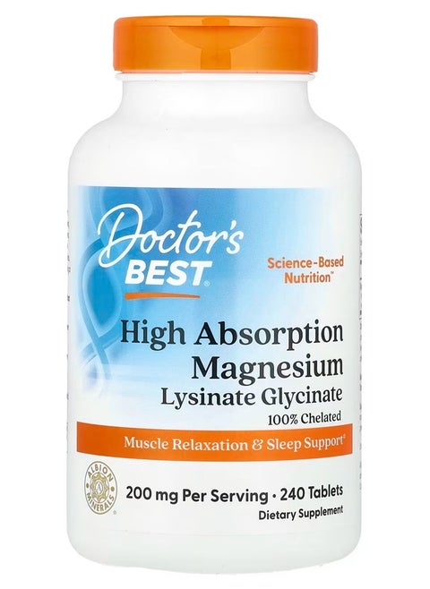 Doctor's Best, High Absorption Chelated Magnesium 100% with Albion Minerals, 200 mg, 240 Tablets