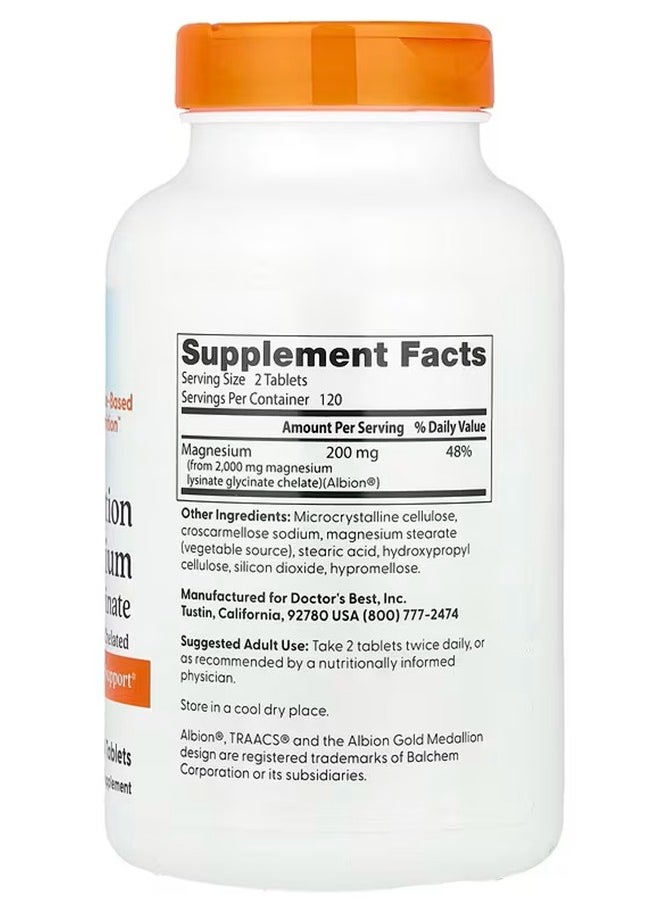 Doctor's Best - Doctor's Best, High Absorption Chelated Magnesium 100% with Albion Minerals, 200 mg, 240 Tablets - Image 1