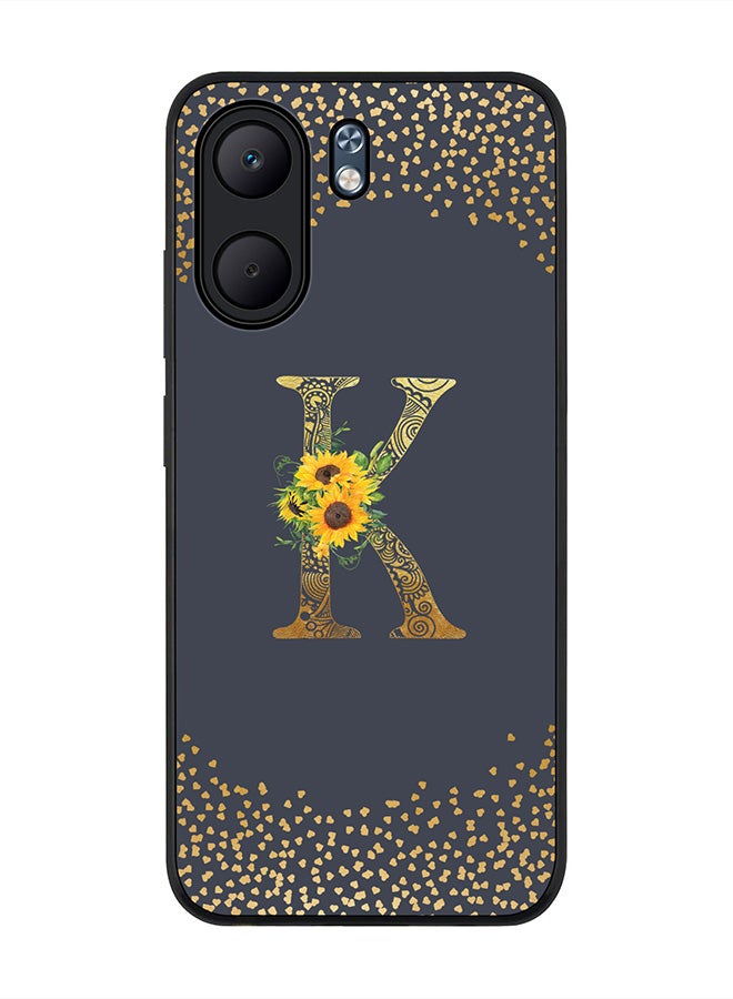 Stylizedd For Oppo A5x 5G / A5x 4G Case,Slim fit Camera Protection, Shockproof Thin Phone cover  - Custom Floral Monogram - K  (Grey )