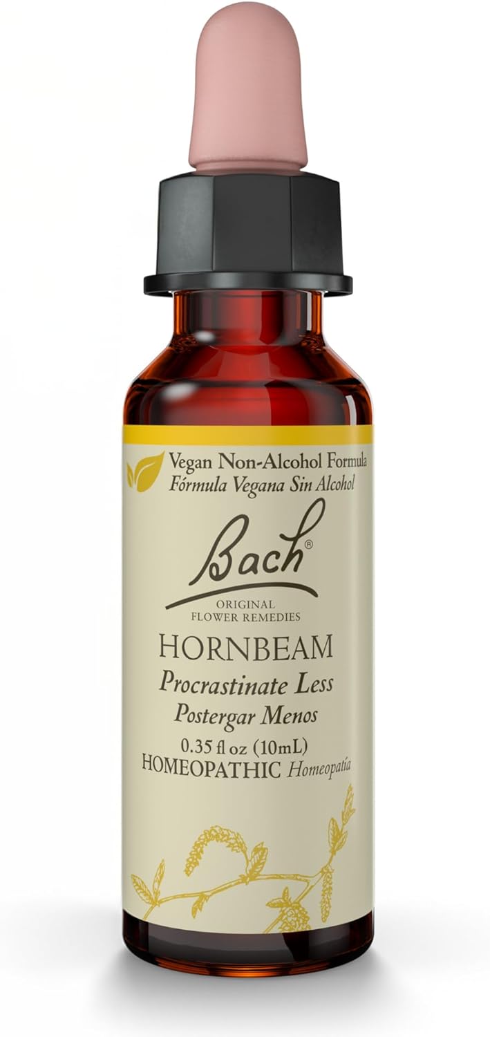 Bach Bach Original Flower Remedies, Hornbeam (Non-Alcohol Formula) - Procrastinate Less - Natural Homeopathic Flower Essence for Emotional Balance - Vegan, Gluten Free, Sugar Free - 10mL Dropper 