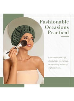 Edoneery Reusable Shower Cap for Women, Large Waterproof Shower Bonnet Washable Elastic Band Bath Hair Hat for Long Hair, Braids(Green)  - Image 2