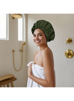Edoneery Reusable Shower Cap for Women, Large Waterproof Shower Bonnet Washable Elastic Band Bath Hair Hat for Long Hair, Braids(Green)  - Image 4