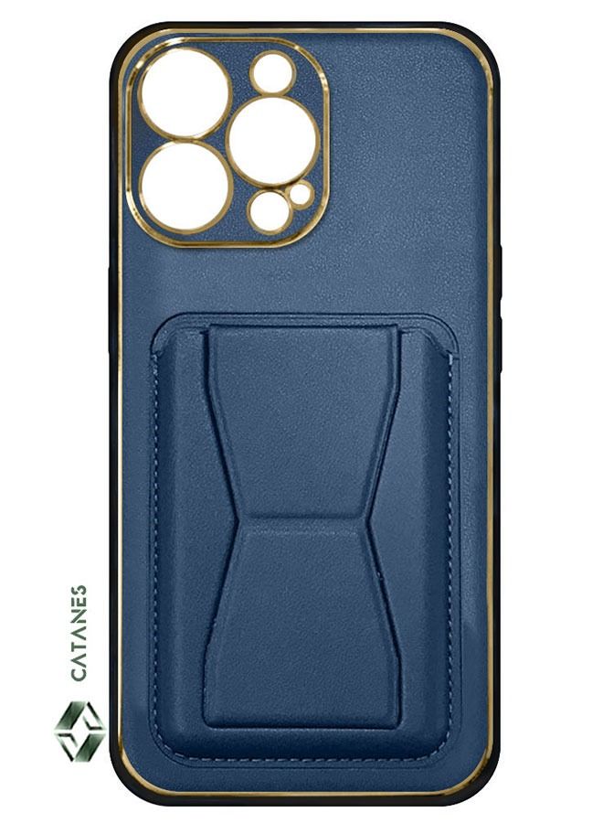 CATANES iPhone 13 Pro Case Cover Kickstand And Wallet Case Blue - Image 3