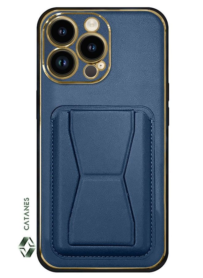 CATANES iPhone 13 Pro Case Cover Kickstand And Wallet Case Blue - Image 2