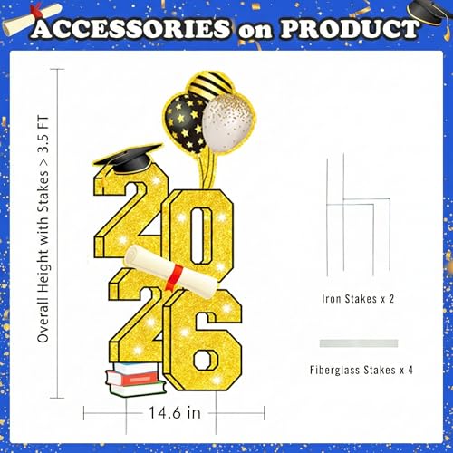 sewrung 2026 Graduation Decorations - 3.5FT Large Class 2026 Graduation Yard Sign Yard Decorations Congrats Graduation Lawn Signs 2026 Grad Yard Signs with Stakes for Outdoor Indoor Congrats Graduation Party Decoration Supplies - Image 2