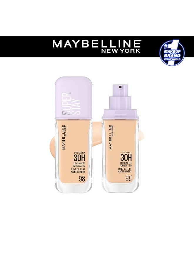 MAYBELLINE NEW YORK MAYBELLINE SUPER STAY LUMI-MATTE FOUNDATION 30H LONGWEAR, LIGHTWEIGHT, WATERPROOF, SWEATPROOF, HEATPROOF, STAY TRUE TO TONE ALL DAY, 98  - Image 1
