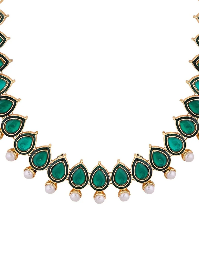 Priyaasi Plated Stone Studded  Beaded Necklace and Earrings
