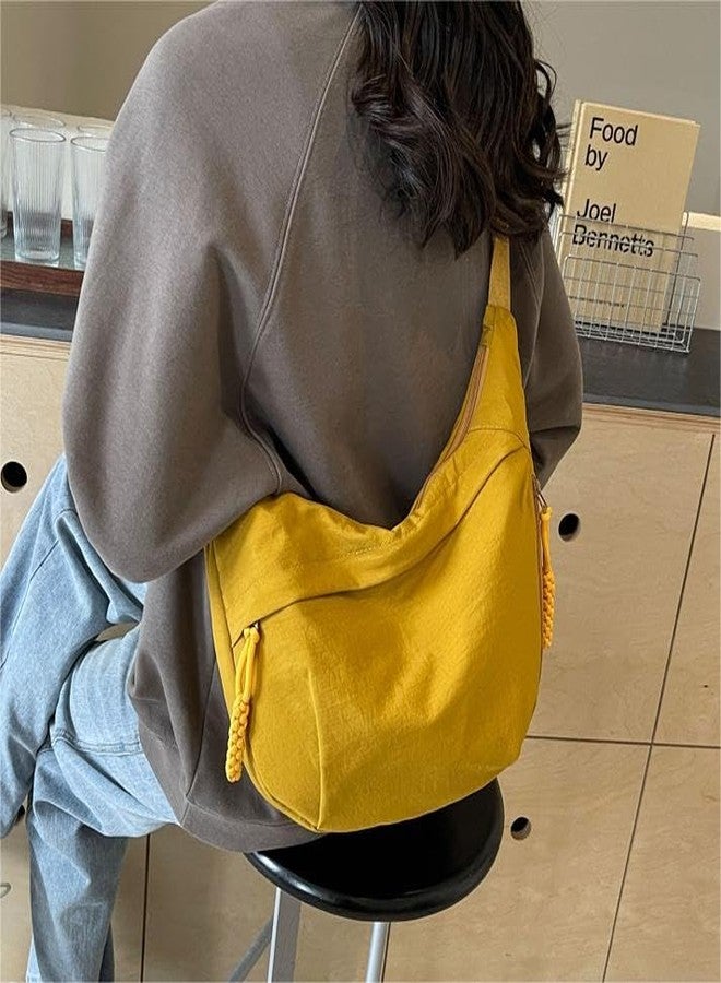 EMGILL Nylon Crescent Crossbody Bag for Women Shoulder Tote Handbag Casual Sling Bag Dumpling Purse Bag for Outdoor Travel, A-yellow, Medium - Image 2