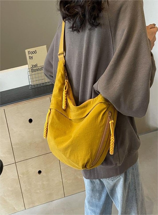 EMGILL Nylon Crescent Crossbody Bag for Women Shoulder Tote Handbag Casual Sling Bag Dumpling Purse Bag for Outdoor Travel, A-yellow, Medium - Image 5