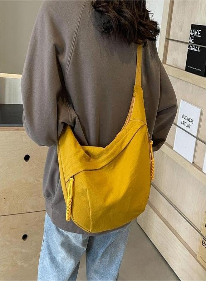 EMGILL Nylon Crescent Crossbody Bag for Women Shoulder Tote Handbag Casual Sling Bag Dumpling Purse Bag for Outdoor Travel, A-yellow, Medium - Image 3