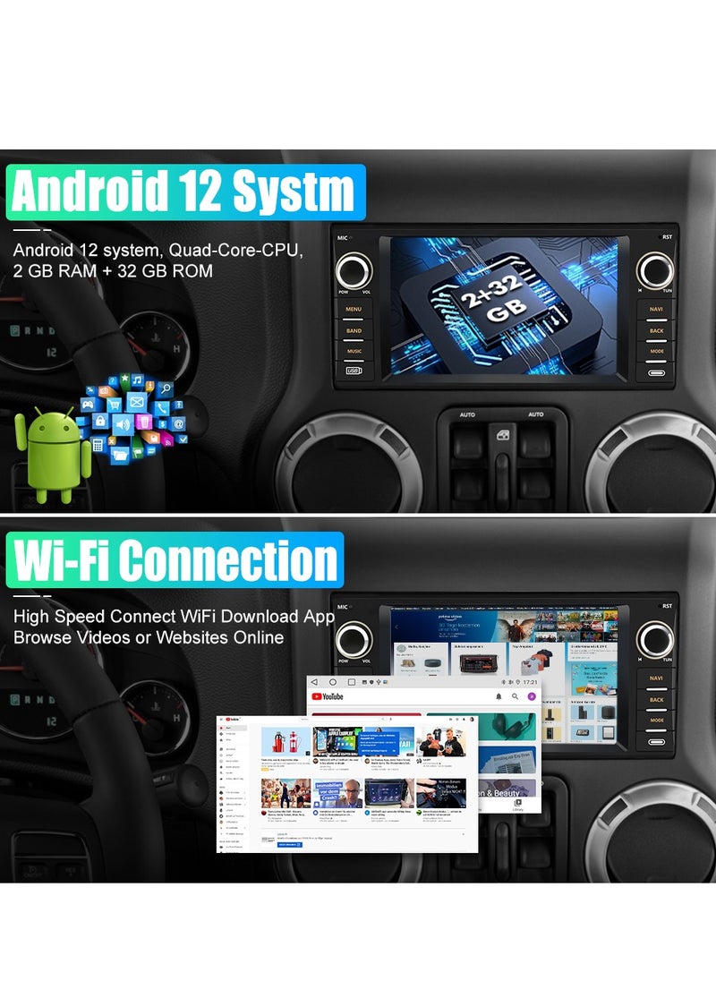 Junsun - Android Car Stereo for Jeep Wrangler Radio Chrysler Dodge with Wireless Carplay, 7 Inch Touch Screen for Jeep Car Radio with WiFi FM Radio - Image 1