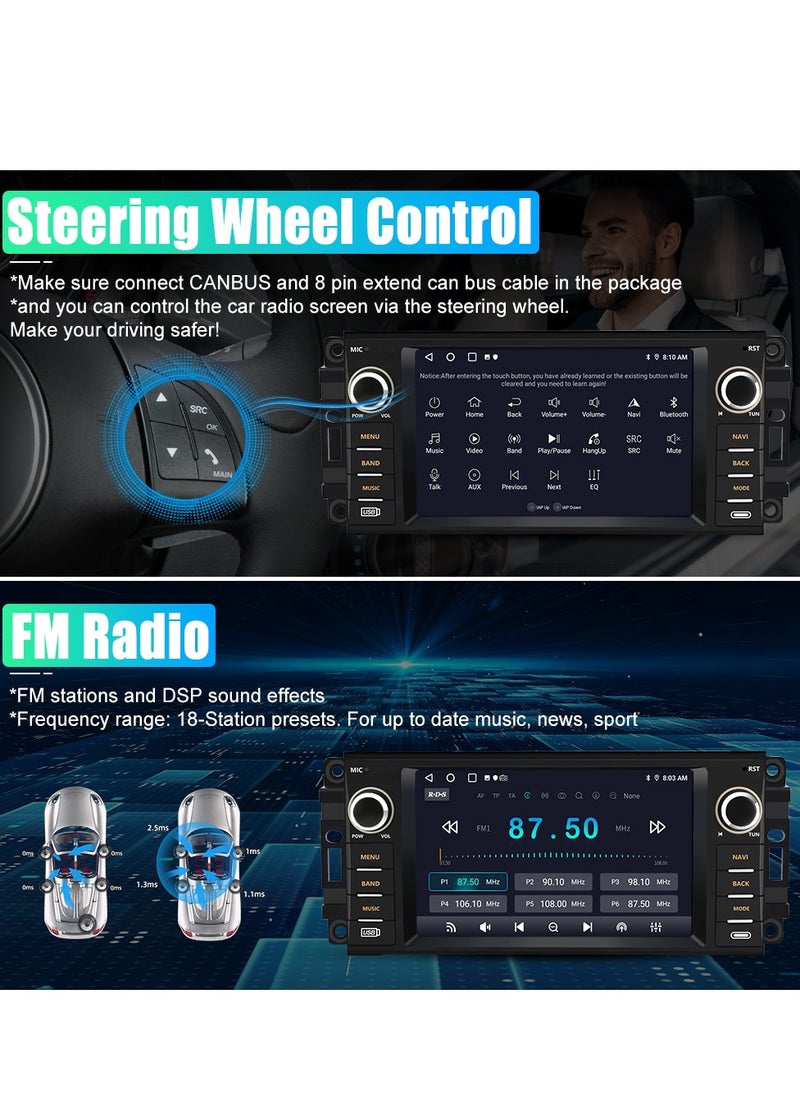Junsun - Android Car Stereo for Jeep Wrangler Radio Chrysler Dodge with Wireless Carplay, 7 Inch Touch Screen for Jeep Car Radio with WiFi FM Radio - Image 1