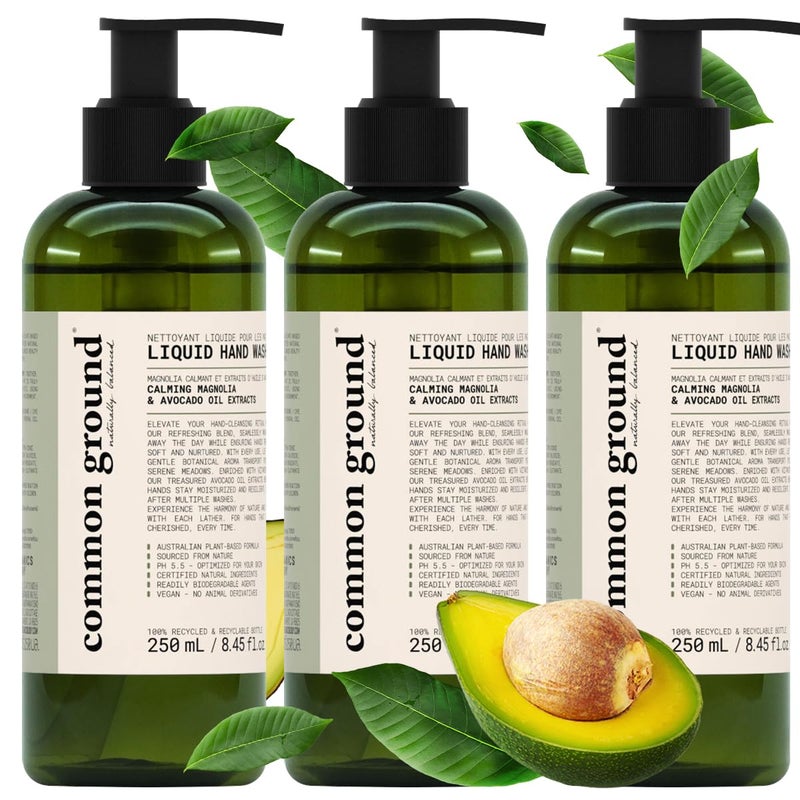 COMMON GROUND Natural Hand Wash Soap - Paraben & Cruelty Free - Daily - Vegan, Plant-Based, Avocado Oil - For All, Men, Women, Eczema, Sensitive Skin 8.4 Fl Oz (3 Pack) - Image 1