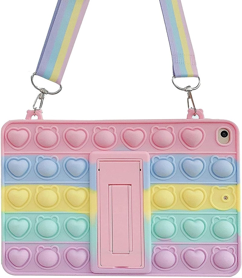 أكس سبرينج حافظة لجهاز iPad من الجيل الخامس/السادس، غطاء واقٍ بألوان قوس قزح مع وظيفة الحامل، حافظة متينة لجهاز iPad مع حزام يد، مثالية للاستخدام في المدرسة والمكتب والسفر - Image 1