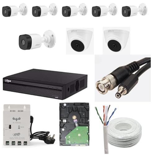 Dahua 2MP HD CCTV Camera Full Set, 6 Bullet, 2 Dome, 8 Channel DVR, 8 Channel JK Vision Power Supply, 1TB Hard Disk, 90 Meter Cable, BNC/DC Connector - Image 1