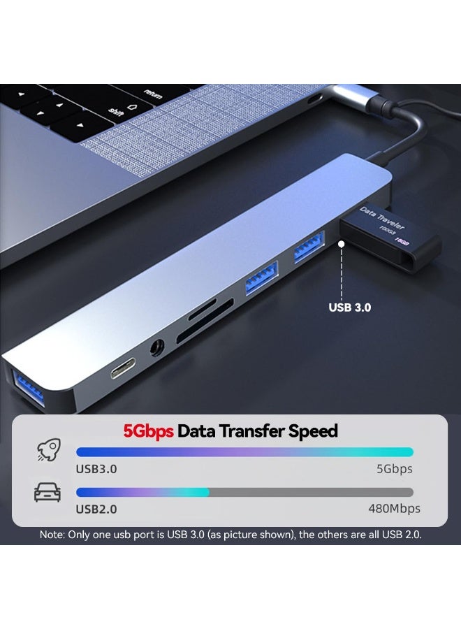 شيك فايب موزع USB C، موزع USB، موسع USB 8 في 1، محول من النوع C، موزع وموسع مع USB A ذكر إلى USB C أنثى، USB 3.0، مع 4 منافذ USB، مقبس USBC واحد، قارئ بطاقة TF/SD، مخرج صوت 3.5 مم لأجهزة MacBook Pro/iPad Pro/iPhone 15/Laptop/Galaxy Phones/المزيد (1 إلى 8) - Image 4