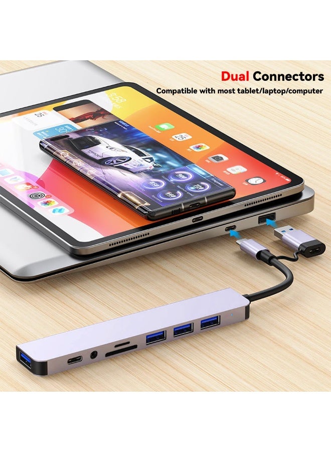 شيك فايب موزع USB C، موزع USB، موسع USB 8 في 1، محول من النوع C، موزع وموسع مع USB A ذكر إلى USB C أنثى، USB 3.0، مع 4 منافذ USB، مقبس USBC واحد، قارئ بطاقة TF/SD، مخرج صوت 3.5 مم لأجهزة MacBook Pro/iPad Pro/iPhone 15/Laptop/Galaxy Phones/المزيد (1 إلى 8) - Image 5