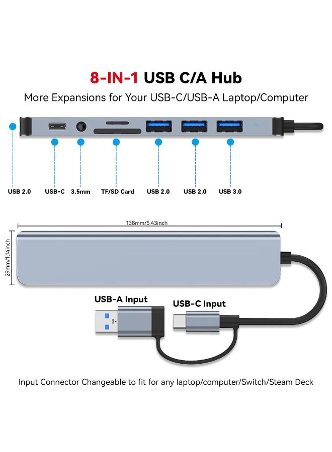 شيك فايب موزع USB C، موزع USB، موسع USB 8 في 1، محول من النوع C، موزع وموسع مع USB A ذكر إلى USB C أنثى، USB 3.0، مع 4 منافذ USB، مقبس USBC واحد، قارئ بطاقة TF/SD، مخرج صوت 3.5 مم لأجهزة MacBook Pro/iPad Pro/iPhone 15/Laptop/Galaxy Phones/المزيد (1 إلى 8) - Image 2