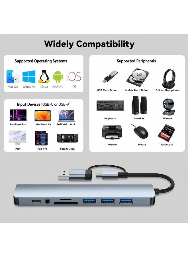 شيك فايب موزع USB C، موزع USB، موسع USB 8 في 1، محول من النوع C، موزع وموسع مع USB A ذكر إلى USB C أنثى، USB 3.0، مع 4 منافذ USB، مقبس USBC واحد، قارئ بطاقة TF/SD، مخرج صوت 3.5 مم لأجهزة MacBook Pro/iPad Pro/iPhone 15/Laptop/Galaxy Phones/المزيد (1 إلى 8) - Image 3
