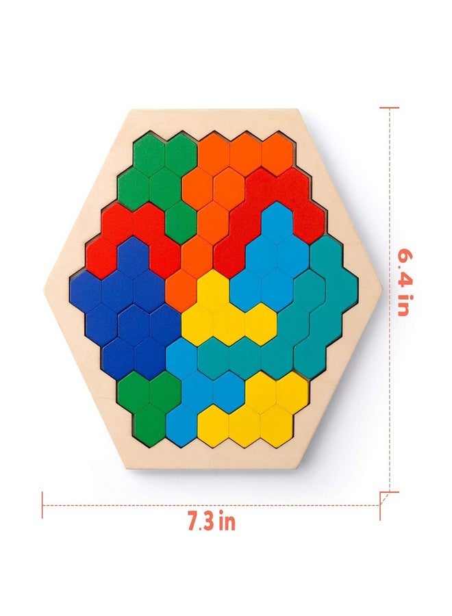 QEXLE Colorful Wooden Hexagon Puzzle Educational Logic Brain Teaser STEM Learning Game - Image 3