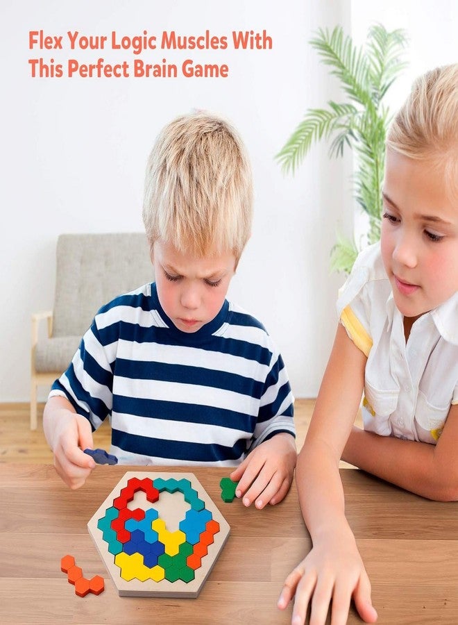 QEXLE Colorful Wooden Hexagon Puzzle Educational Logic Brain Teaser STEM Learning Game - Image 2