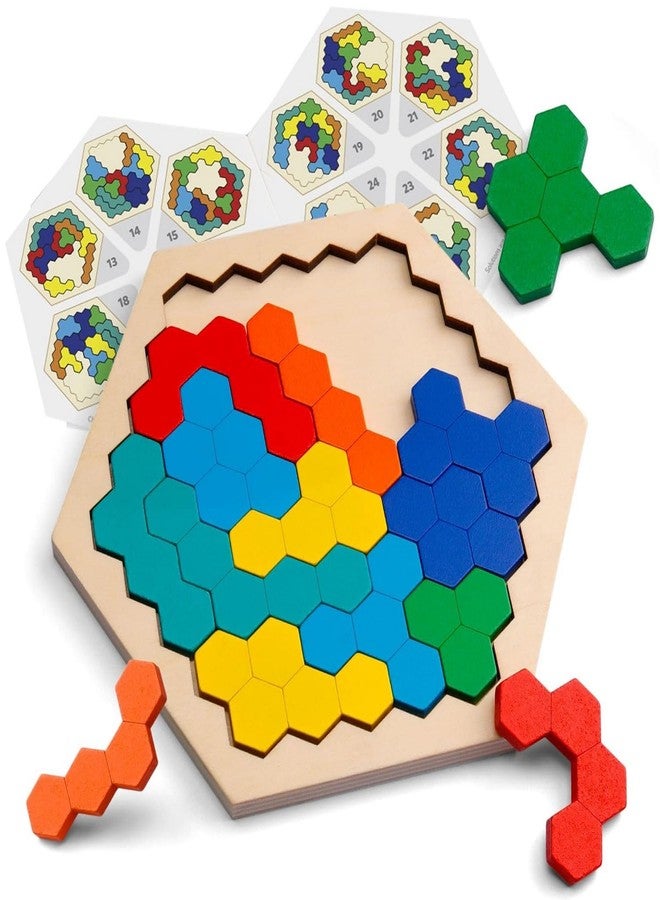 QEXLE Colorful Wooden Hexagon Puzzle Educational Logic Brain Teaser STEM Learning Game - Image 1