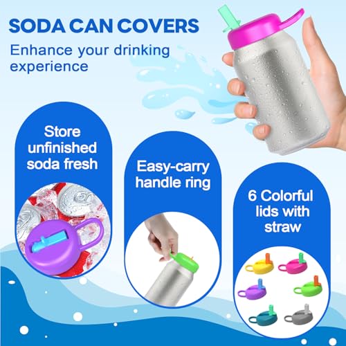 Qltytoy 6 Pack Soda Can Lids with Straw - Reusable Soda Can Covers 12 Silicone Straws | Airtight,BPA-Free,Easy to Use, Keep Bugs/Dust, Fit Standard Cans,Suitable for BBQs,Beach,Party - Image 5