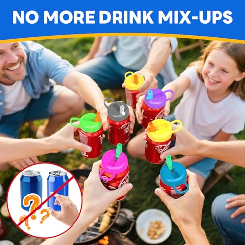 Qltytoy 6 Pack Soda Can Lids with Straw - Reusable Soda Can Covers 12 Silicone Straws | Airtight,BPA-Free,Easy to Use, Keep Bugs/Dust, Fit Standard Cans,Suitable for BBQs,Beach,Party - Image 3