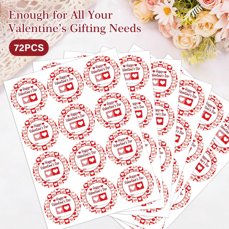 FaCraft 72PCS Happy Valentine's Day Stickers-Heart Stickers Valentines Day Gift Tags Valentine to from Labels Stickers Valentine's Sticker Envelopes Seal Boxes Cards Valentines Party Favor Decorations - Image 2