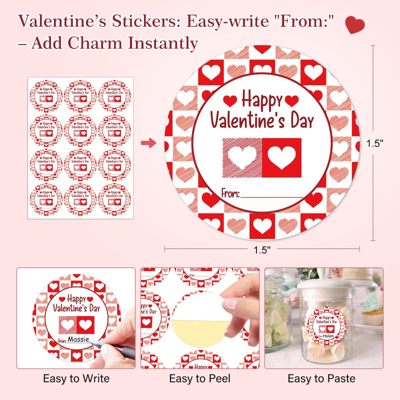 FaCraft 72PCS Happy Valentine's Day Stickers-Heart Stickers Valentines Day Gift Tags Valentine to from Labels Stickers Valentine's Sticker Envelopes Seal Boxes Cards Valentines Party Favor Decorations - Image 3