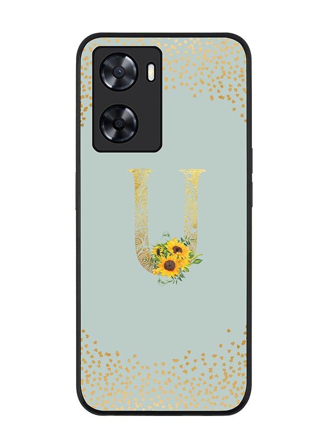 Stylizedd Rugged Black edge case for OnePlus Nord N20 SE Slim fit Soft Case Flexible Rubber Edges Anti Drop TPU Gel Thin Cover - Custom Monogram Initial Letter Floral Pattern Alphabet - U (Light Grey ) - Image 1