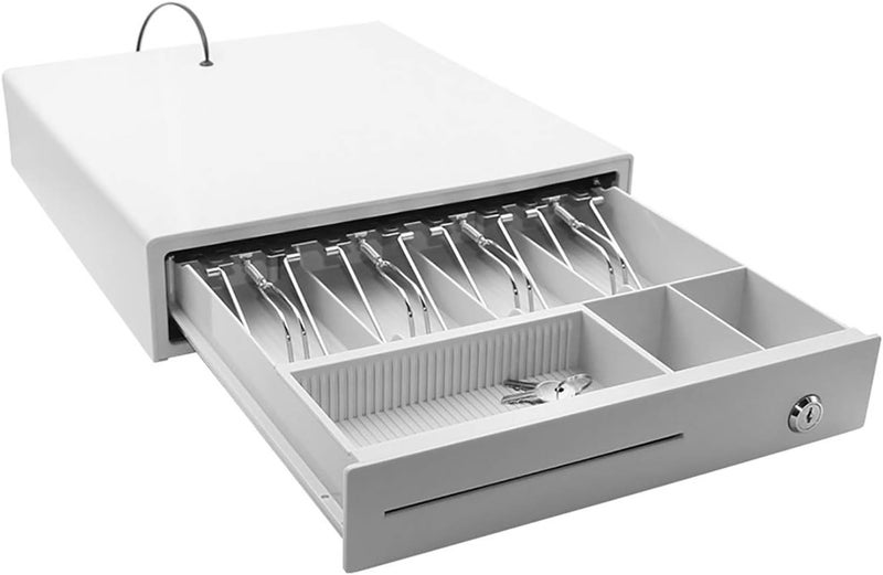 Suzicca Cash Drawer，Heavy Duty Cash Drawer Four-Grid Three-Gear POS Cash Register Drawers Cashbox with Money Tray and Lock RJ11 Interface Smart POS System - Image 1