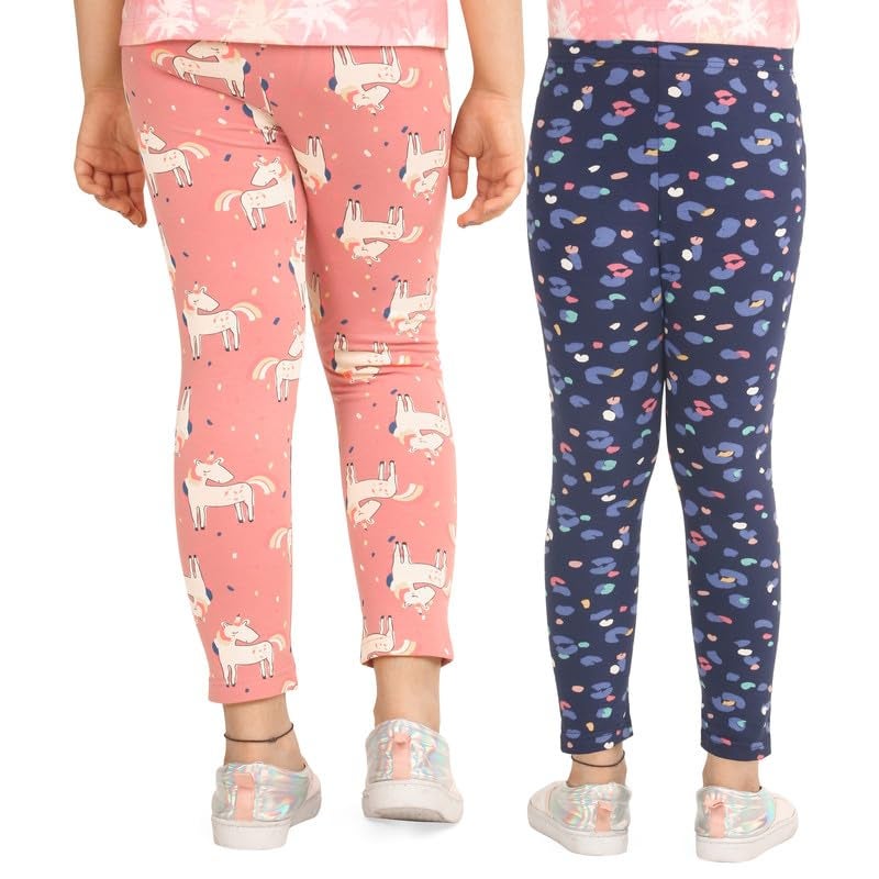 ARIEL Girls Cotton Printed Non-Transparent Regular Fit Mid Rise Ankle Length Leggings(AR-G-Leg-P2-78-(Orange+Blueprint)_Multicolor_78 Years) - Image 2