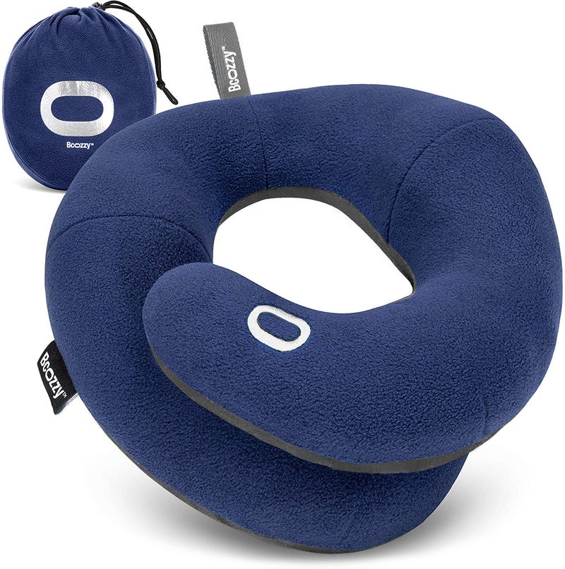 BCOZZY Travel Neck Pillow for Airplane – Patented Double Support for Head, Neck, and Chin. Best for Long Flights, Plane Sleeping & Car Rides. Adjustable Size. Fully Washable. Carry Bag. X-Large, Navy - Image 3