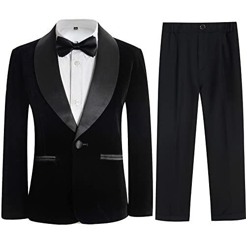Kidinix Boys Tuxedo Suit 3 Pieces Kids Formal Slim Fit Velvet Suits Set for Wedding Prom Party Black - Image 1
