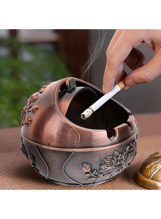 منفضة سجائر كلاسيكية زهرية بغطاء مقاوم للدخان، معدنية متينة للمنزل والبار والشرفة، من النحاس الأحمر - Image 2