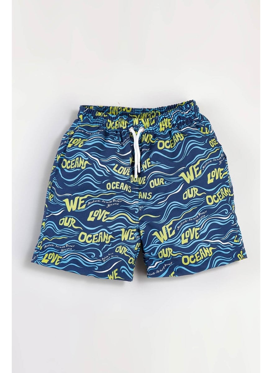 Gold Class Kidswear Wave Printed Water Repellent Blue Boys Swim Shorts  - Image 2