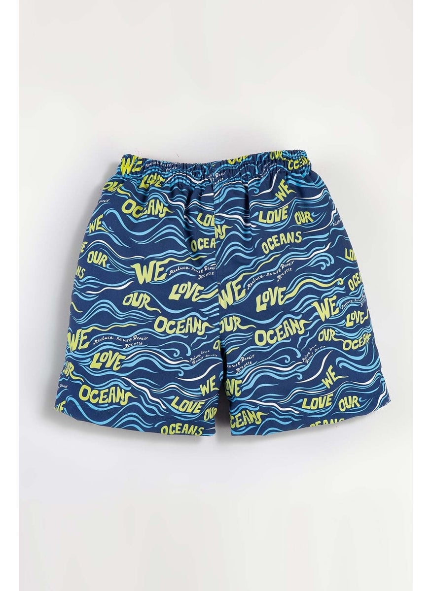 Gold Class Kidswear Wave Printed Water Repellent Blue Boys Swim Shorts  - Image 1