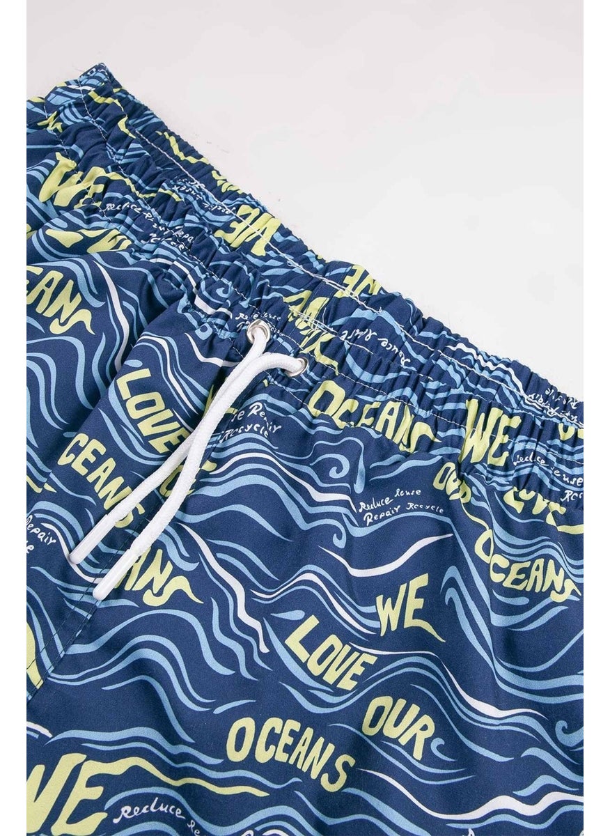Gold Class Kidswear Wave Printed Water Repellent Blue Boys Swim Shorts  - Image 3