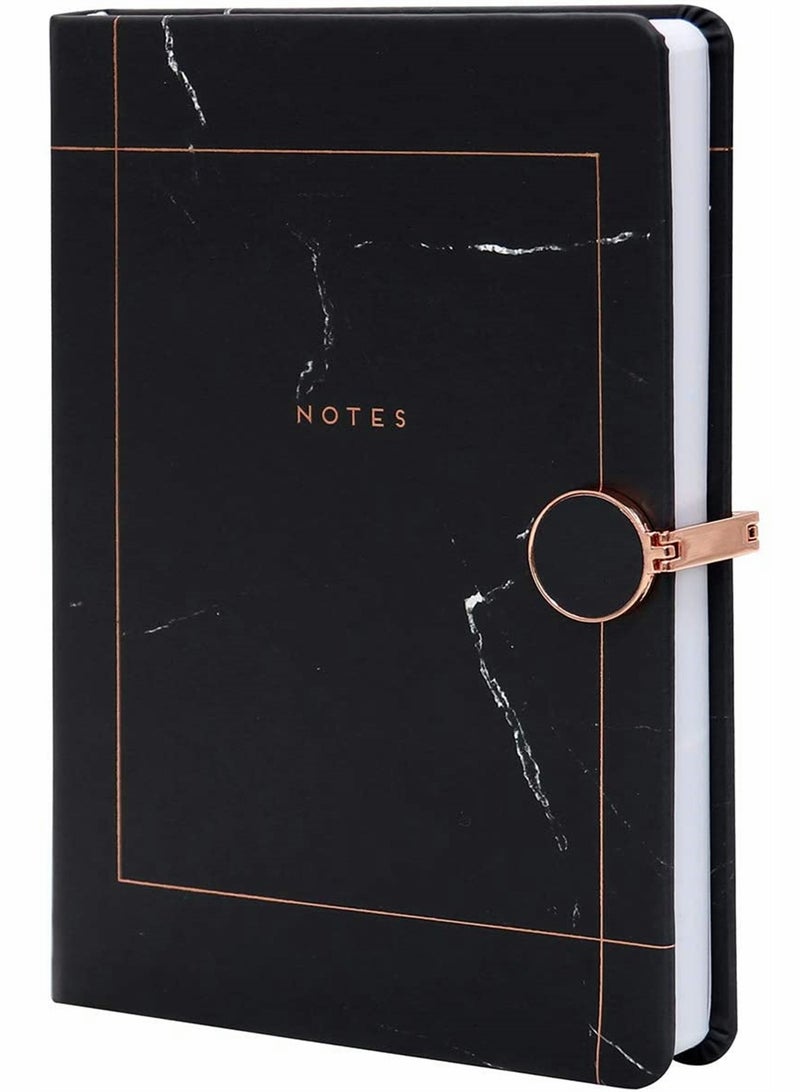 Excefore Black Marble Lined Notebook Lined Pages A5 Memo Journal Agenda Note With Magnetic Metal Buckle And Bookmark Ribbon Ruled sheets Notepad Stationery  - Image 1