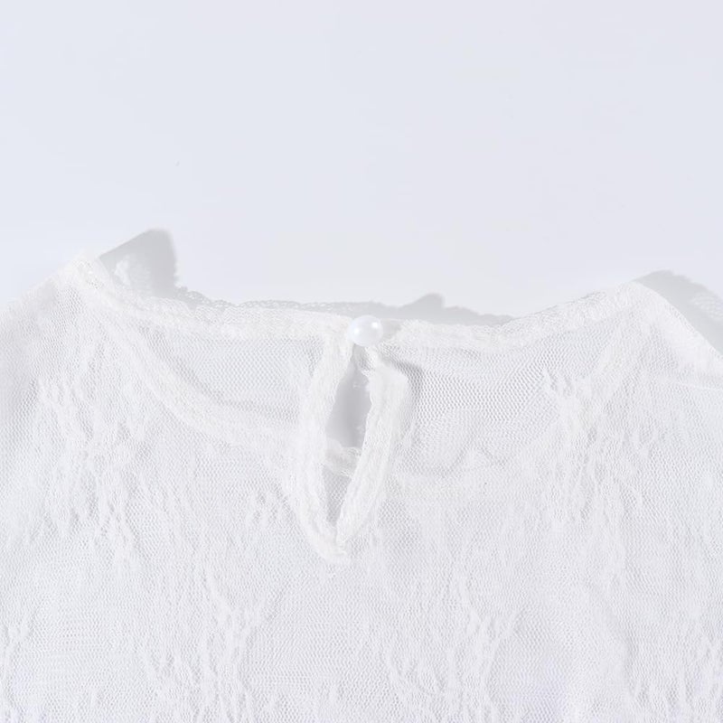 Noomelfish Girls Lace Long Sleeve Layering Tops Sheer Mesh Tee Shirts Blouse, Floral White, Size 5-6 Years - Image 5