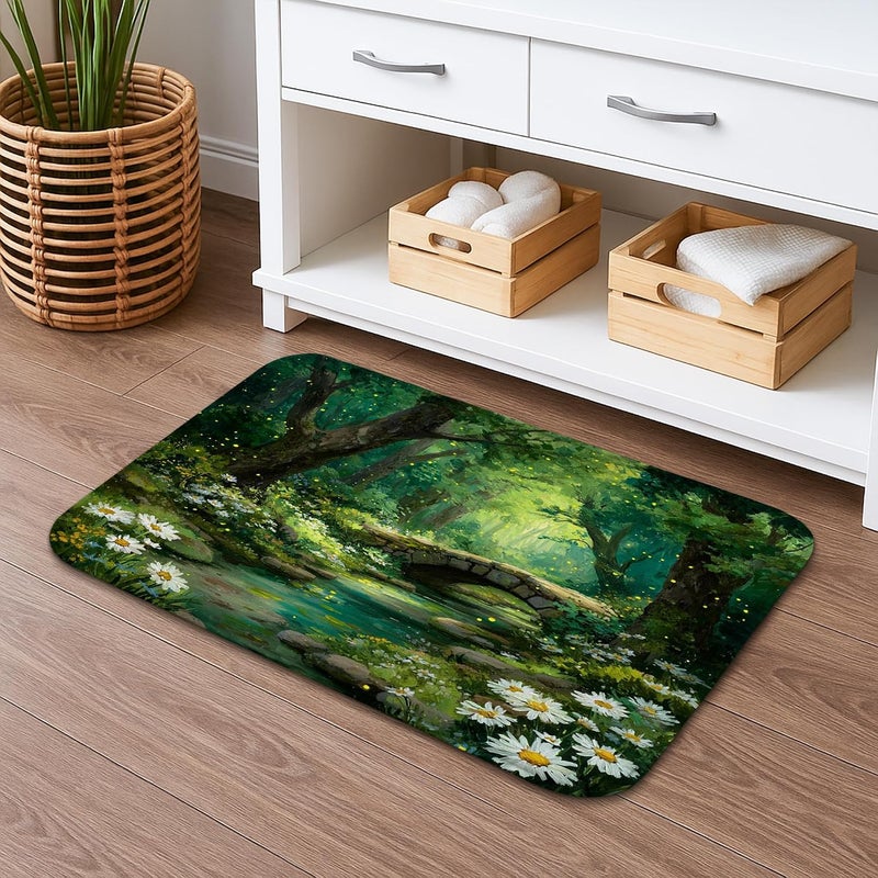 Simple multi-feature practical build Spring Forest Quick Dry Bath Mat, Enchanted Green Nature Absorbent Non Slip Shower Mat, Fantasy Memory Foam Washable Bath Rugs for Bathroom Decorative User feedback upgraded quality