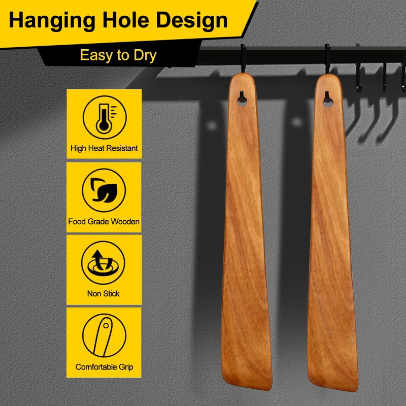 Ayiaren 12 Inch Teak Wood Spatula for Cooking Non Toxic Kitchen Utensil Scraper Spurtle Kitchen Tools Flat Wooden Egg Flipper Spatulas Turner Cooking Spoon Bamboo Spatula Turner Cast Iron Sourdough Stirrer - Image 3