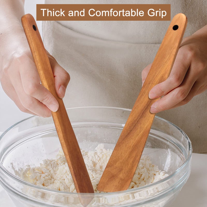 Ayiaren 12 Inch Teak Wood Spatula for Cooking Non Toxic Kitchen Utensil Scraper Spurtle Kitchen Tools Flat Wooden Egg Flipper Spatulas Turner Cooking Spoon Bamboo Spatula Turner Cast Iron Sourdough Stirrer - Image 5