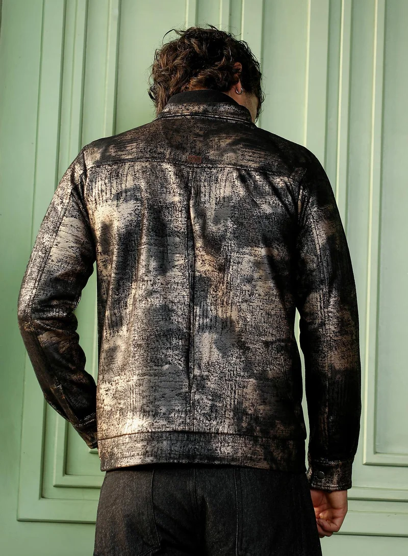 CAHOOT  Men's Obsidian Black Reptilia-Jacquard Bomber Jacket for Men | Best Price UAE