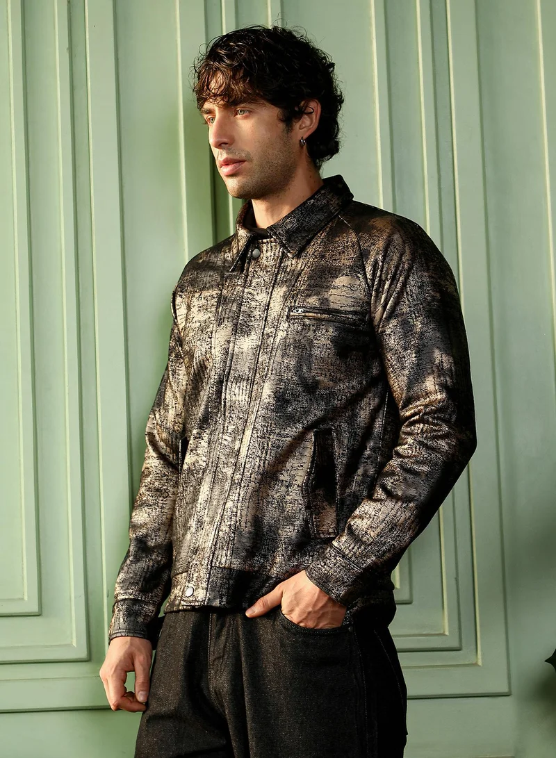 CAHOOT  Men's Obsidian Black Reptilia-Jacquard Bomber Jacket for Men | Best Price UAE