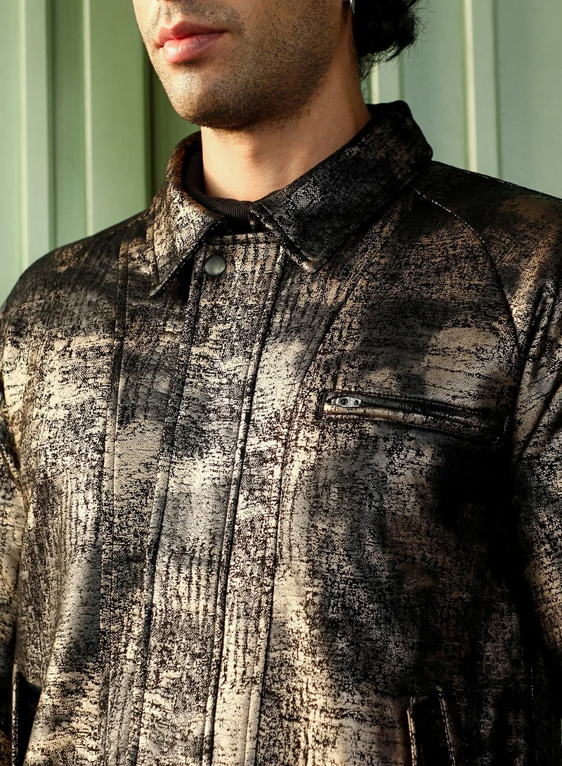 CAHOOT  Men's Obsidian Black Reptilia-Jacquard Bomber Jacket for Men | Best Price UAE