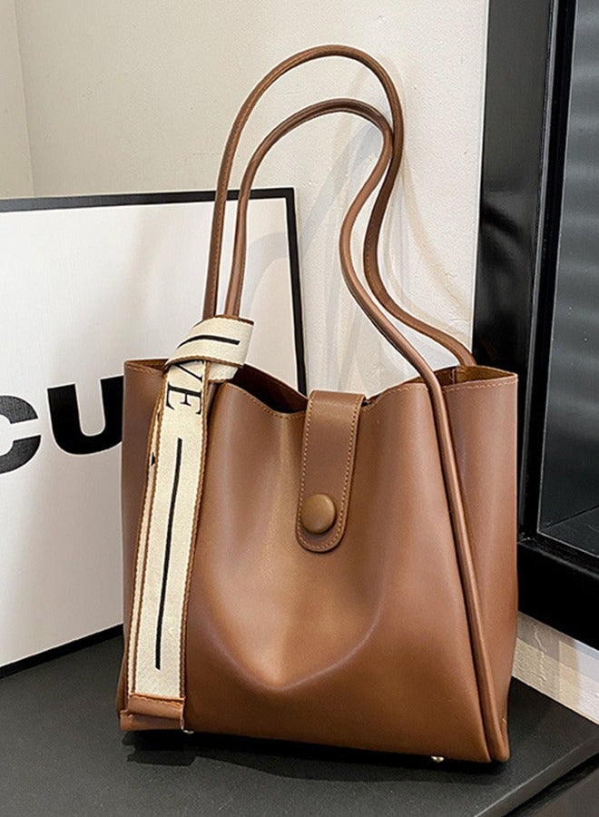 Large Capacity Fashion Handbag - Faux Leather Crossbody Bag - Fashion Travel Shoulder Bag For Women - Durable PU Material, Suitable For Many Occasions Brown  - Image 1